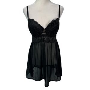 Daisy Fuentes Black Mesh Slip Dress Lace Embroidered Padded Bust Wmn Size Large